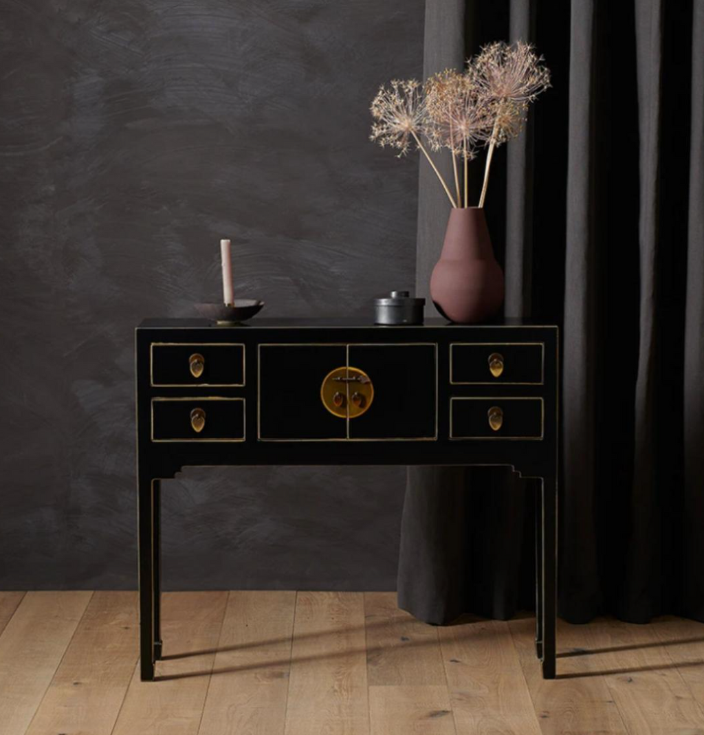 Small Black Satin Console - with gilt edges